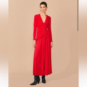 Farm Rio Red V Neckline Long Sleeve Midi Dress- size small